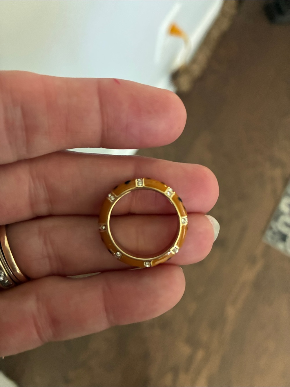Park Lane Orange Enamel Spot Ring with Crystal Bands - Picture 3 of 4
